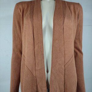 Magaschoni light brown rayon blend ribbed open front cardigan sweater Large